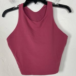 Athleta Tank Top Conscious Luxe Lace Crop Shirt Built in Bra Solid Pink Padded‎
